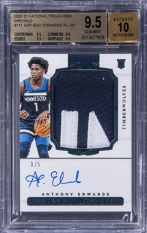 2020-21 Panini National Treasures Green #111 Anthony Edwards Signed Patch Rookie Card (#3/5) - BGS GEM MINT 9.5/ BGS 10 - True Gem